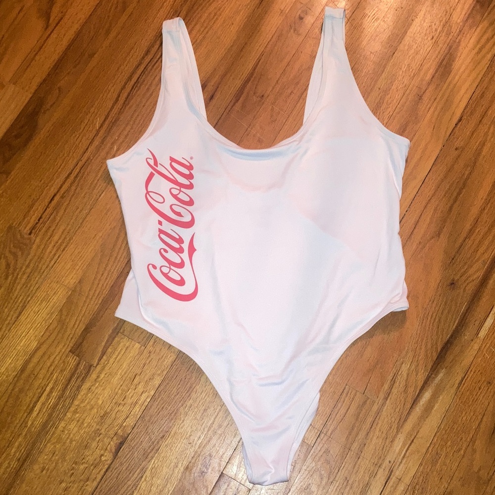 Coca-Cola White Scoop One-Piece Women’s Plus Swimsuit with Red Logo 3X